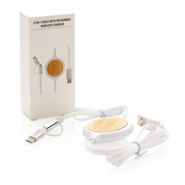 Logo trade promotional product photo of: 3-in-1 cable with 5W bamboo wireless charger